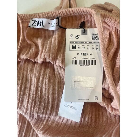 Zara Gauze Cotton Peach Backless Jumpsuit Waist Tie Spaghetti Straps Pockets Sz - Picture 5 of 7